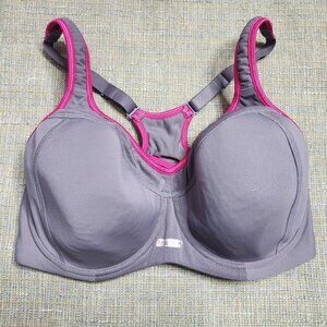 Triumph Women 34DD Gray Wired Padded Bra Racerback Eye Hook Adjustable Medium